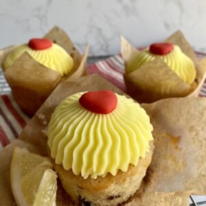 three lemon cherry cupcakes