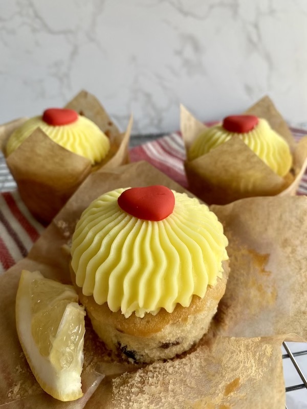 three lemon cherry cupcakes